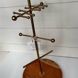 Mary & Martha Jewelry Tree Stand with Wood Base - Gold Tone